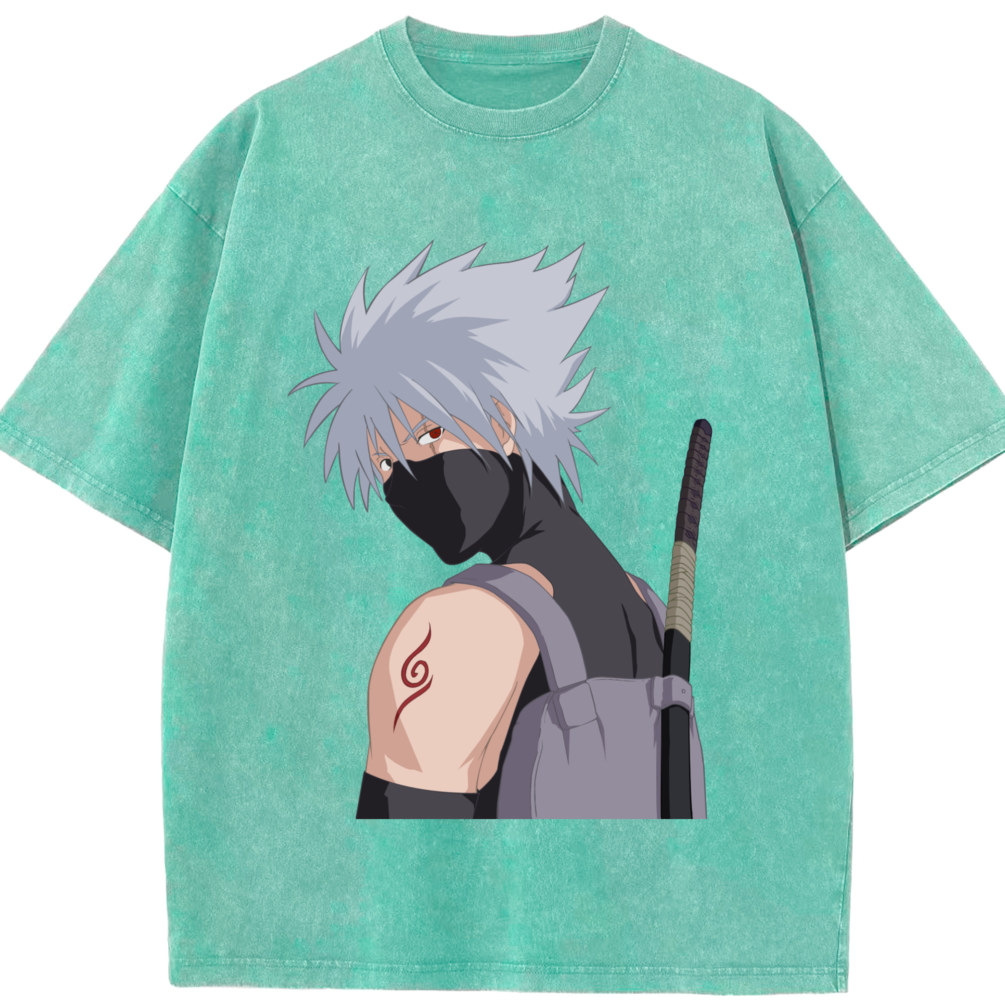 （画像用） NARUTO -ナルト- はたけ カカシ Hatake Kakashi 綿100% ヴィンテージ風 半袖Tシャツ（フロントプリント）